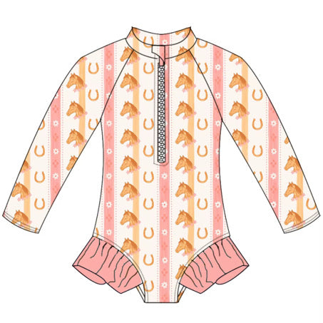 Blush Bridle Ruffle Sun-Safe One Piece Swimsuit