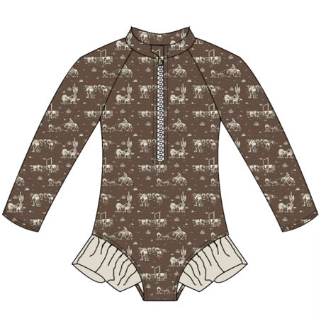 Old West Pastures Ruffle Sun-Safe One Piece Swimsuit