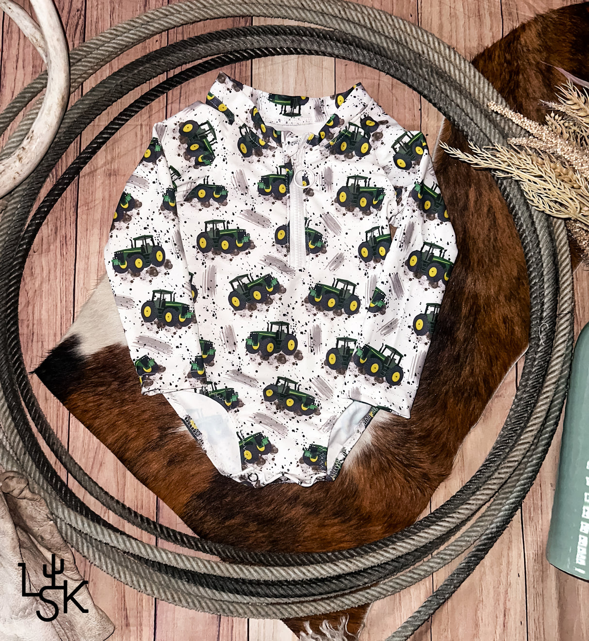 Green Tractors Sun-Safe One Piece Swimsuit