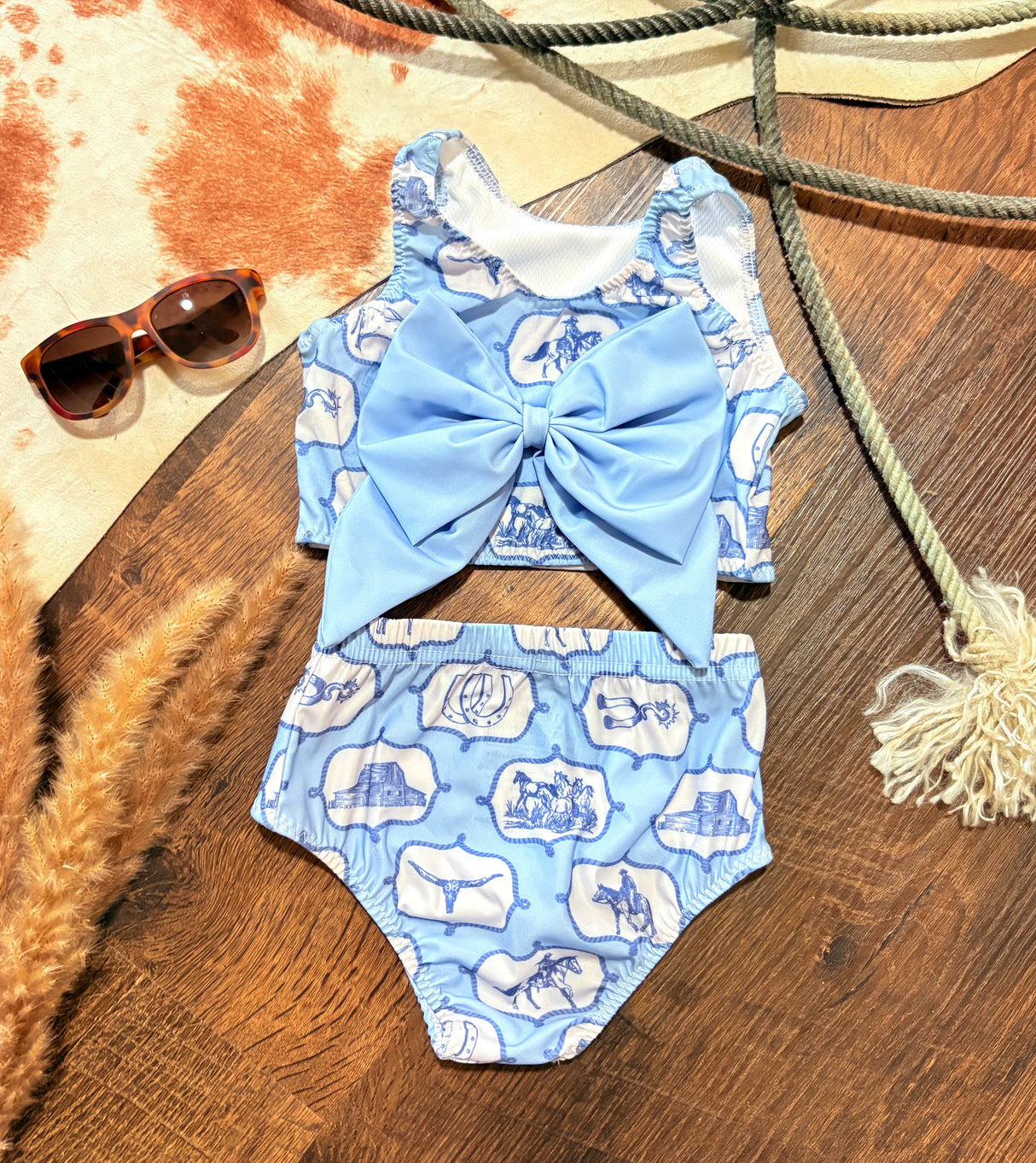 Little Rancher Blue Bow Bikini