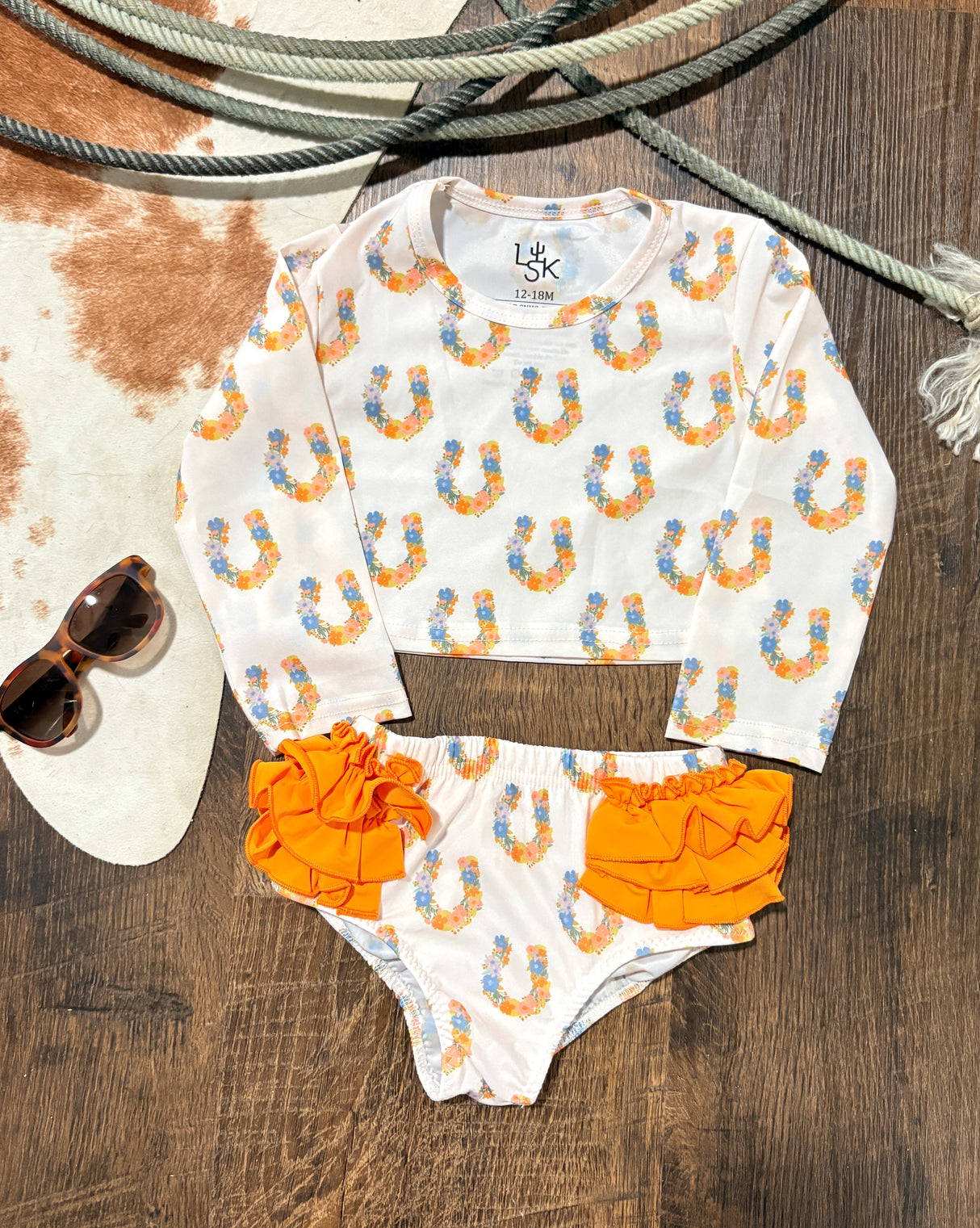 Lucky Cowgirl Ruffle Long Sleeve Swim Set
