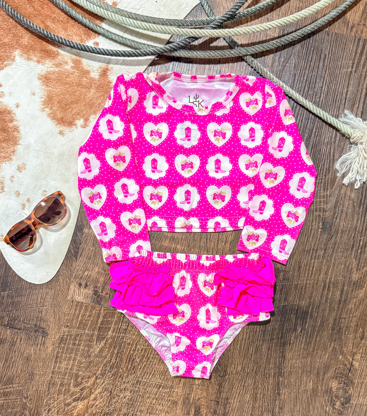 Cowgirl Crush Ruffle Long Sleeve Swim Set