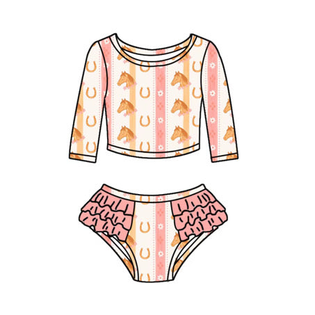 Blush Bridle Ruffle Long Sleeve Swim Set