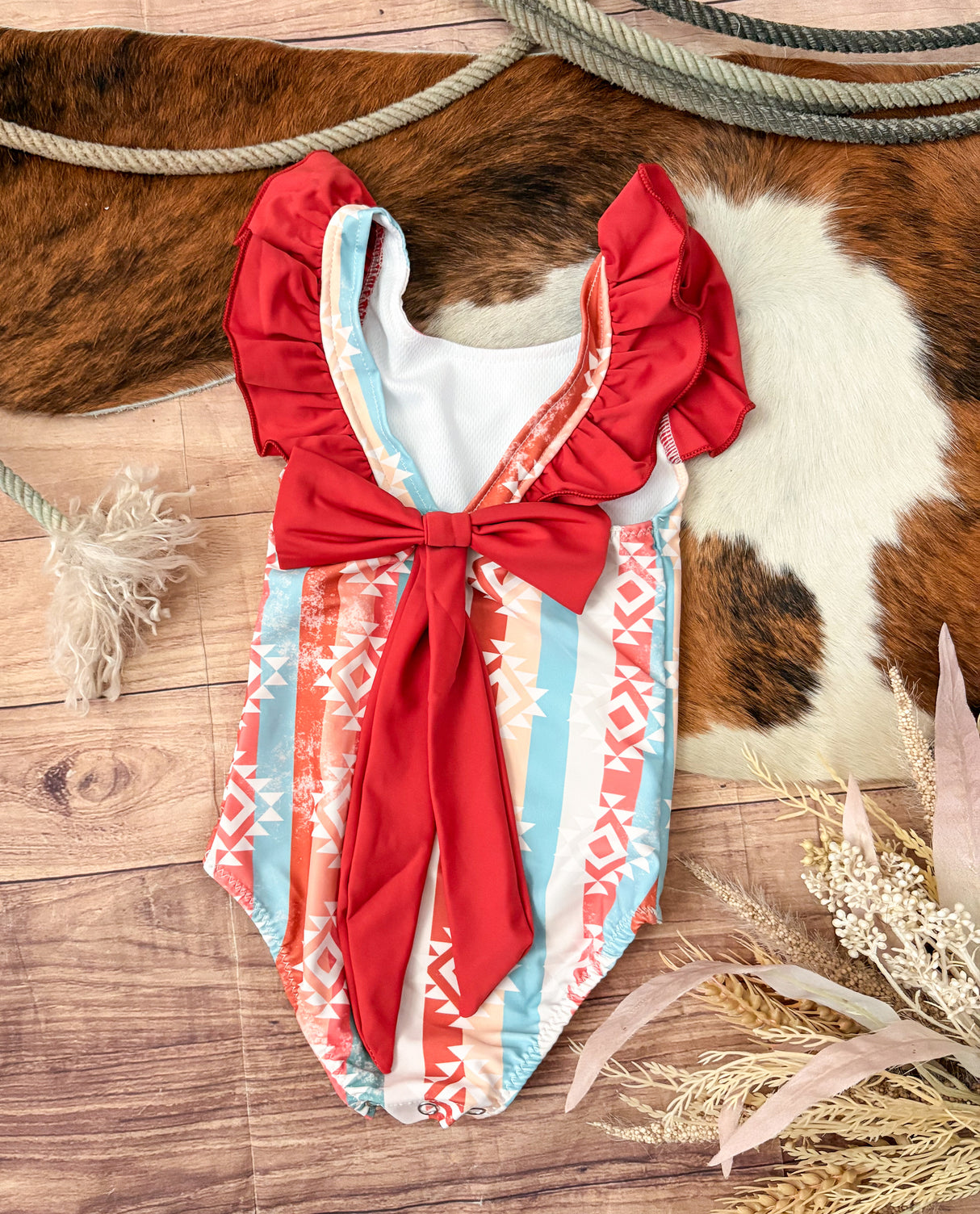 Pastel Aztec One Piece Bow Swimsuit