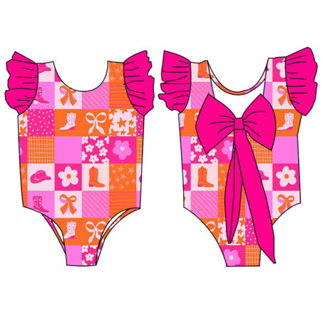Boots & Bows Patch One Piece Bow Swimsuit