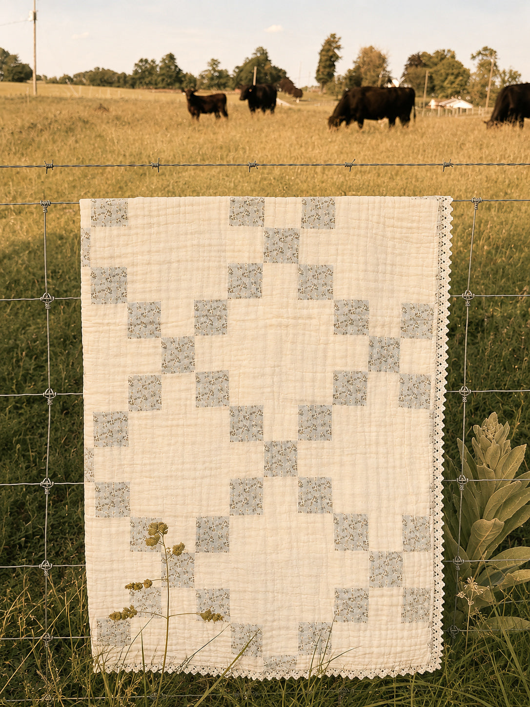 Vintage Blue Patchwork Muslin Blanket - PREORDER