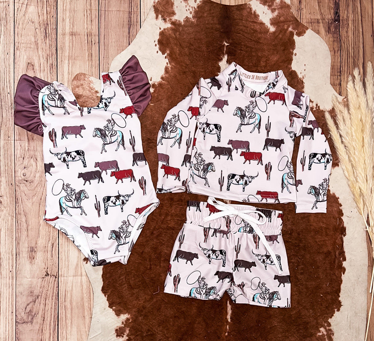 Cattle Drive Long Sleeve Swim Shirts for Boy Trunks Littles SK Boutique