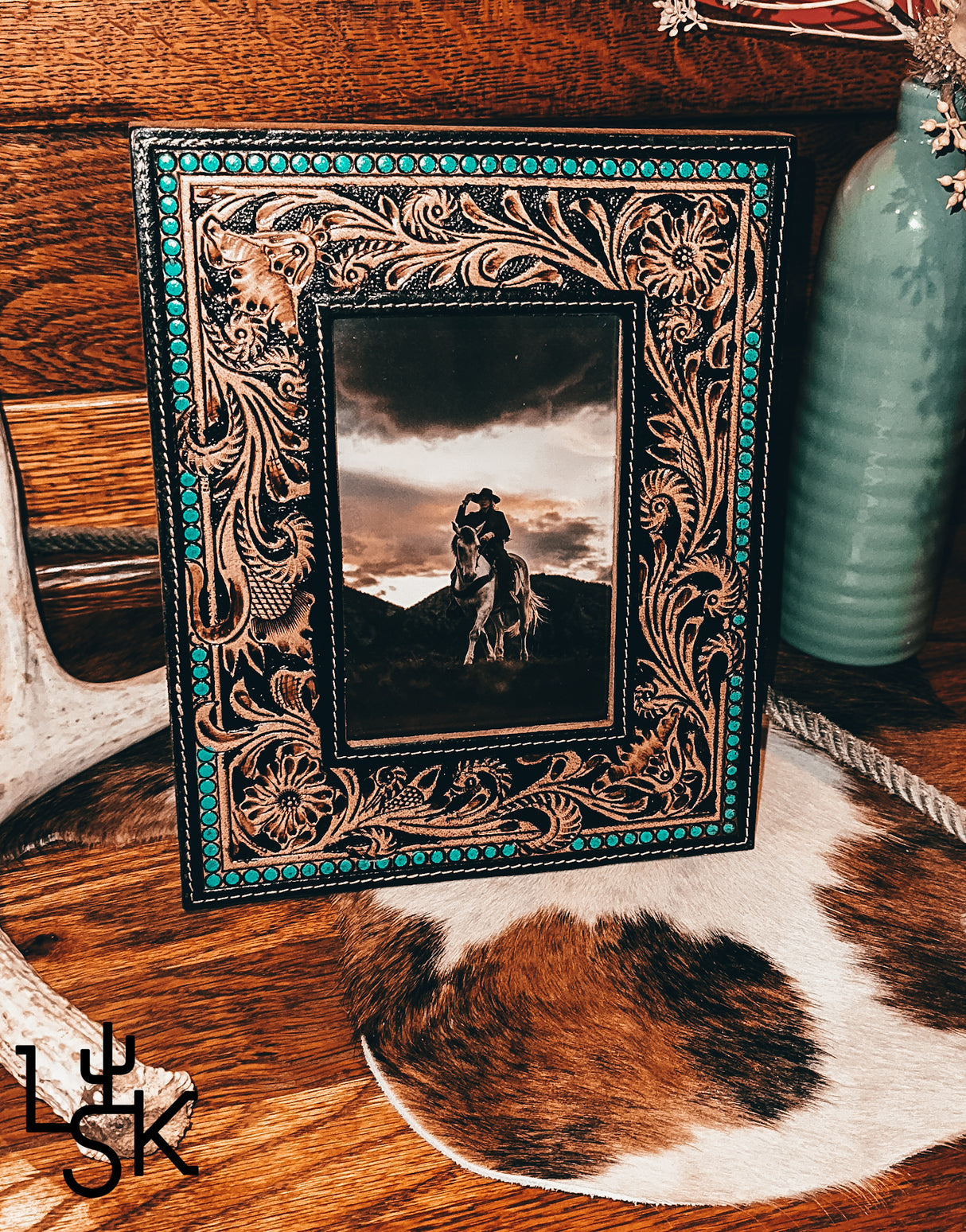 Little Bit of Turquoise Leather Picture Frame