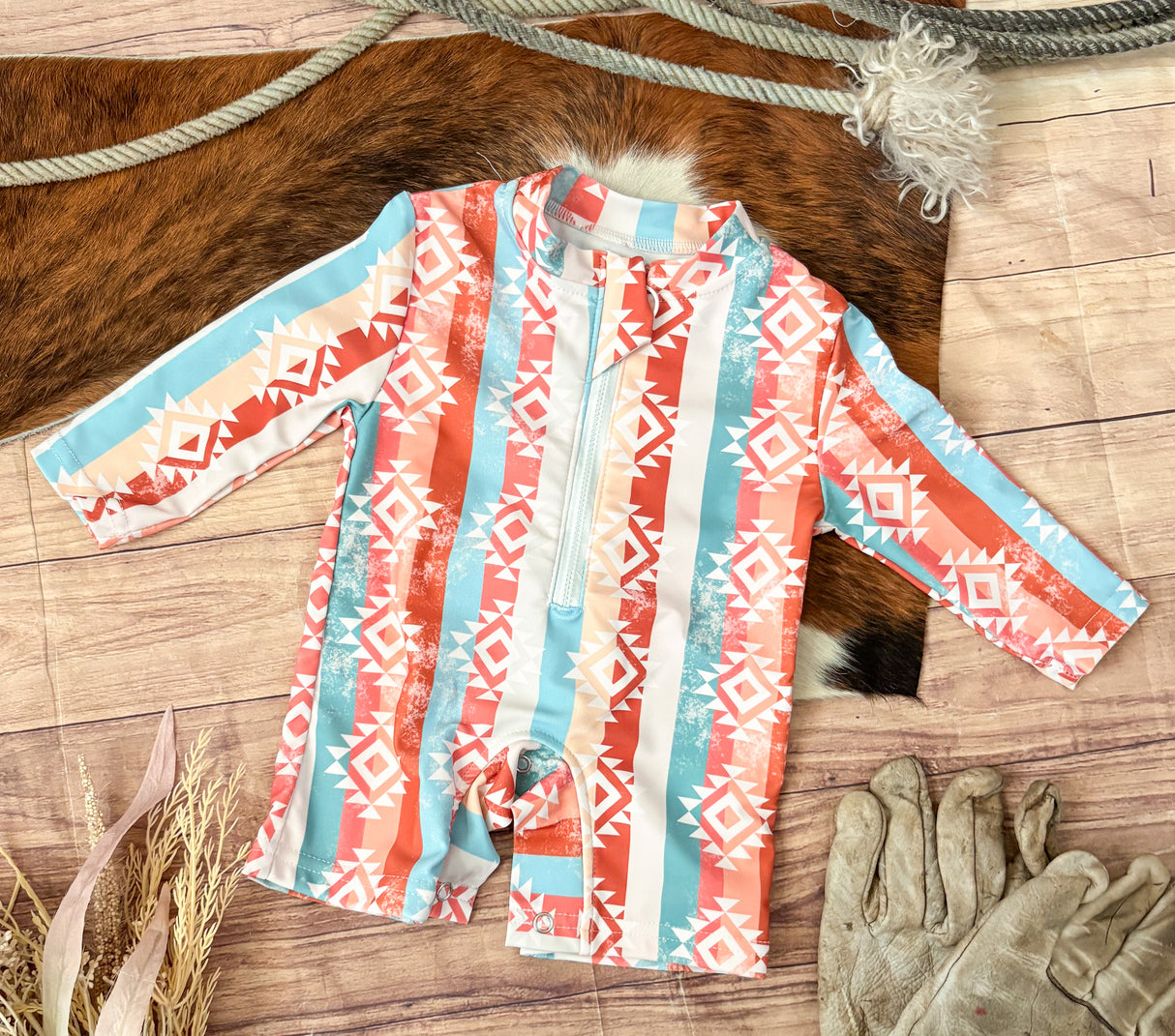 Pastel Aztec Sun-Safe One Piece Swimsuit