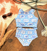 Little Rancher Blue Bow Bikini