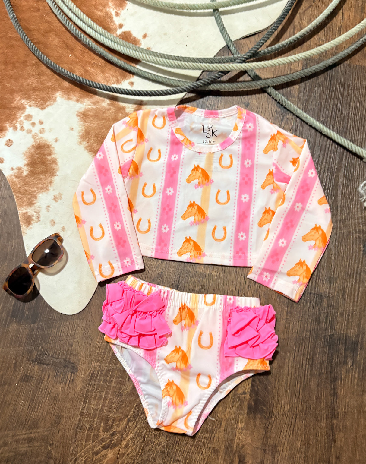 Blush Bridle Ruffle Long Sleeve Swim Set