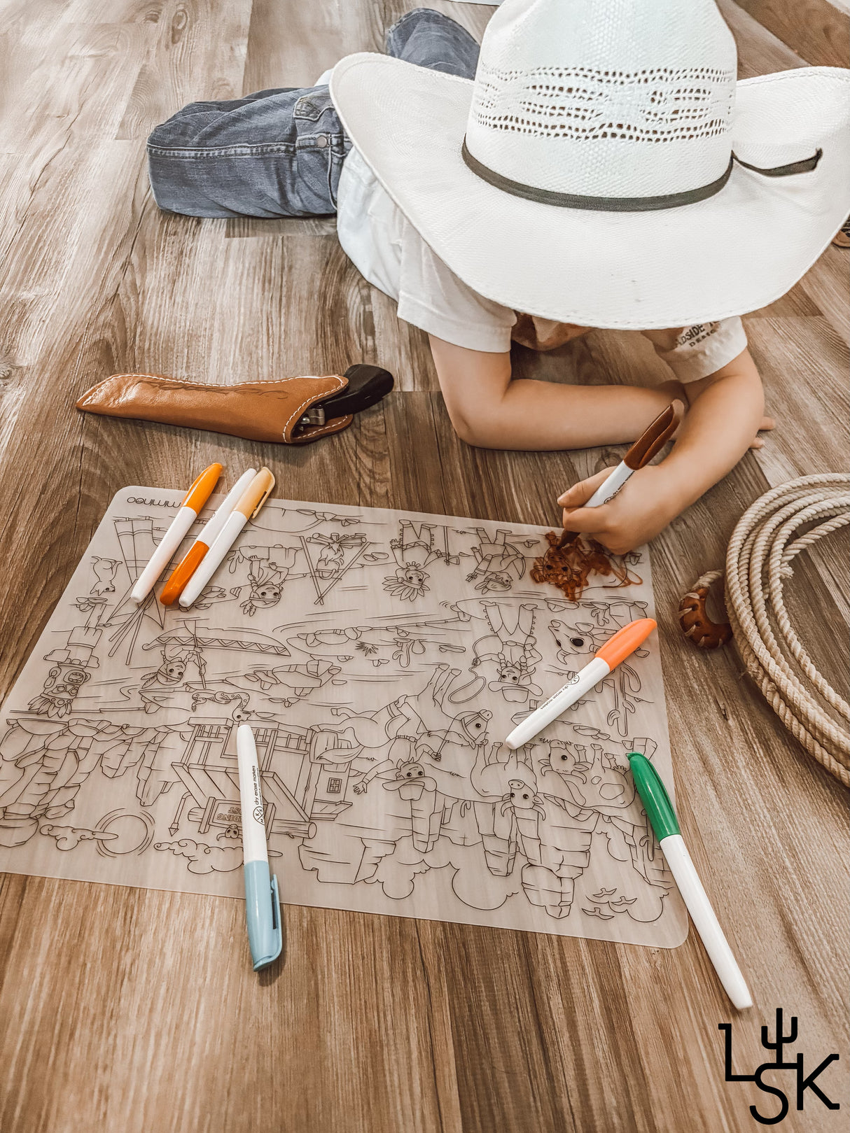 Cowboys & Indians Silicone Reusable Coloring Mat