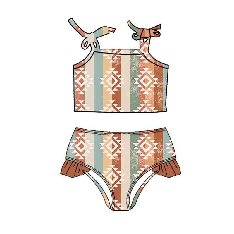 Pastel Aztec Ruffle Bikini