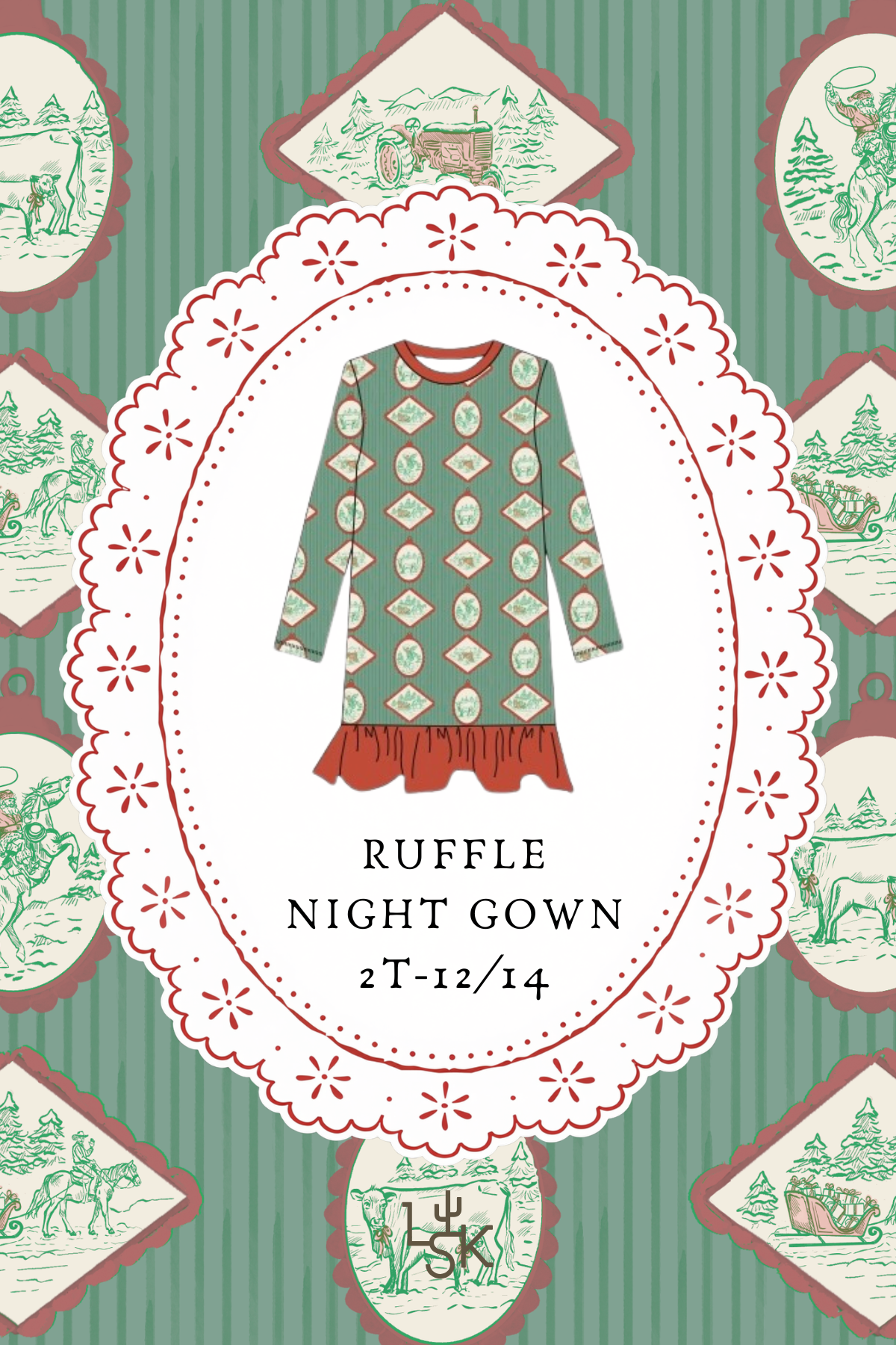 A Western Christmas Ruffle Night Gown| PREORDER