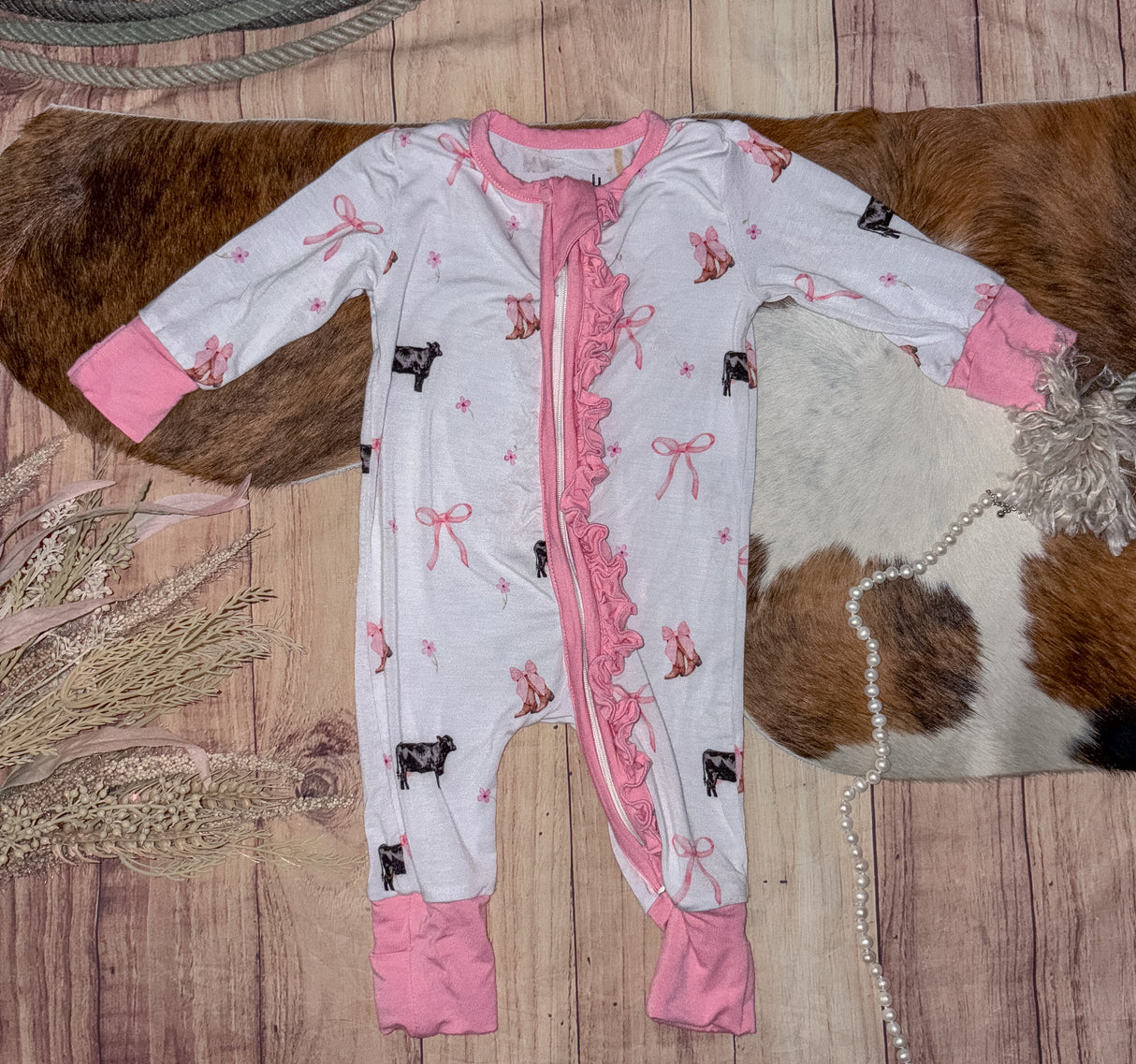 Boots, Bows & Bovine Bamboo Sleeper - PREORDER