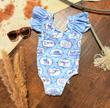 Little Rancher Blue One Piece Bow Swimsuit
