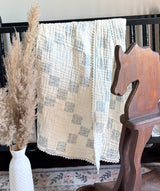 Vintage Blue Patchwork Muslin Blanket - PREORDER