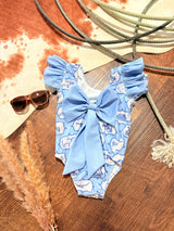Little Rancher Blue One Piece Bow Swimsuit