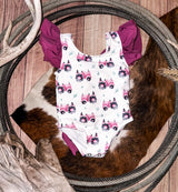 Pink Tractors One Piece Bow Swimsuit