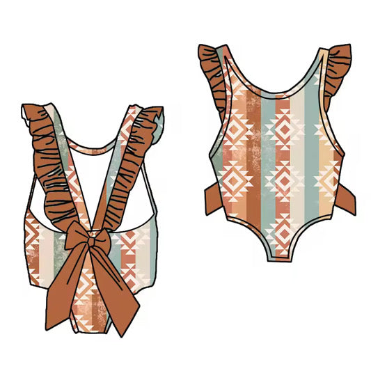 Pastel Aztec One Piece Bow Swimsuit