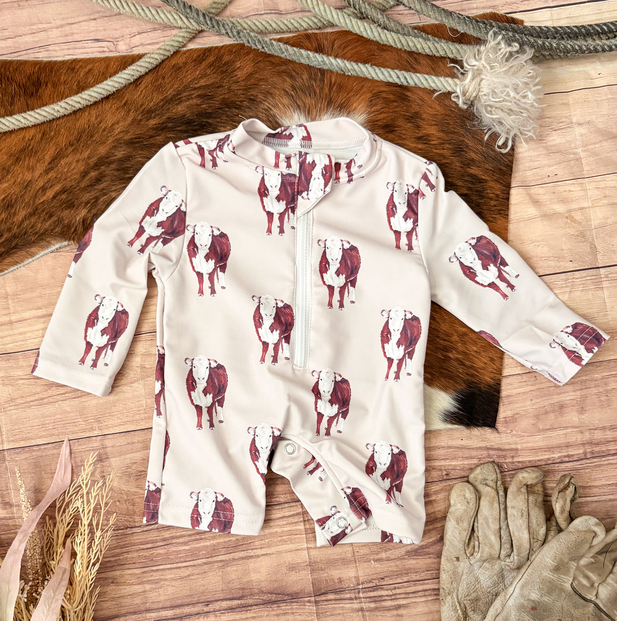 Hereford Cattle Sun-Safe One Piece Swimsuit