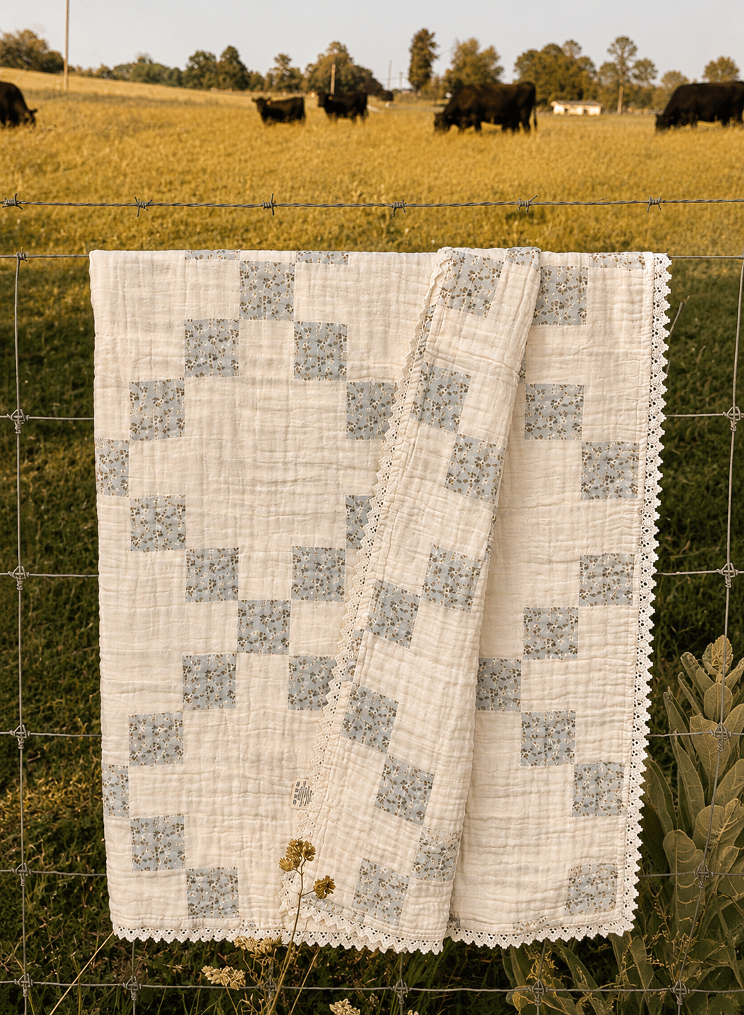 Vintage Blue Patchwork Muslin Blanket - PREORDER