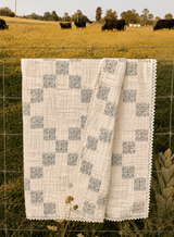 Vintage Blue Patchwork Muslin Blanket - PREORDER