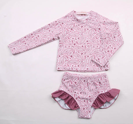 Pretty Paisley Long Sleeve Side Ruffle Swimsuit China - Mendy